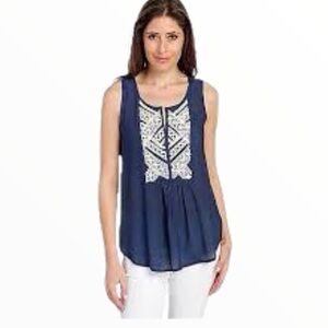 SPENSE Nordstrom Boho Crochet Sleeveless Blouse Denim Blue Top Women Medium M
